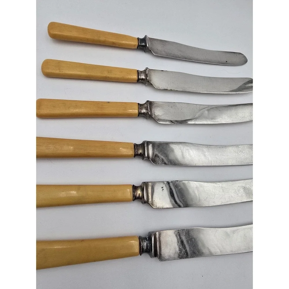 Silverplate Knives Celluloid Handles Set of 6 Vintage AS-IS Silver Plated